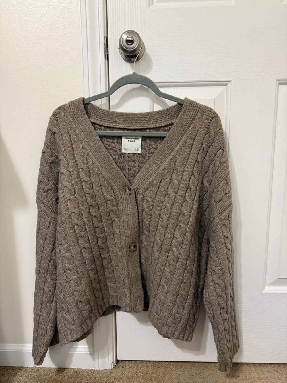 Abercrombie & Fitch Taupe Cable-Knit V-Neck Button Cardigan
